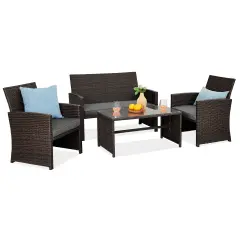 Best Choice Products 4-Piece Outdoor Wicker Patio Conversation Furniture Set w/ Table, Cushions Brown/Stone Gray