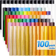 Iron On Vinyl - 12"x10" Heat Transfer Vinyl Sheets (63 Colors: Glitter & Matte)