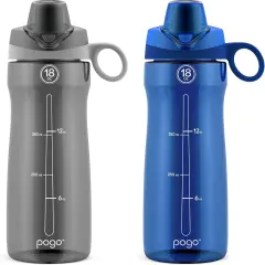 2-Pack Plastic Water Bottle with Carry Handle - Grey/Blue (18oz)
