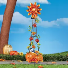 Collections Etc Solar Powered Autumn Sunflower Trellis Wind Spinner Garden Stake