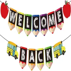 Welcome Back Banners Back to School Decorations for Classroom - 2 Strings, NO DIY | Weclome Garland Banner for Teacher Appreciation Decorations