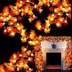 6 Pack Fall Decor Enlarged Maples Leafed Fall Decorations-60Ft 120LED Battery Operated