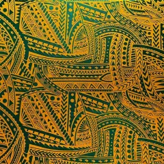 1 Yard Traditional Polynesian Tattoo Design Fabric, 100% Polyester Foil, 36in L x 60in W Decorative Cloth Green/Yellow
