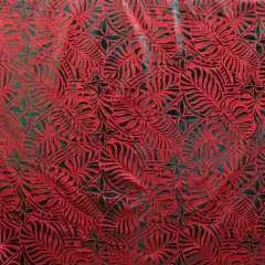 1 Yard Monstera Leaf Tiara Fabric, Foil Print Polyester, 36in L x 60in W Red & Green