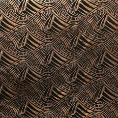 1 Yard Traditional Polynesian Pattern Polyester Foil Fabric, 100% Polyester, Reflective Tribal Design Black & Gold