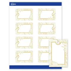 Avery Printable Rectangle Tags with Sure Feed Technology, Pre-Printed Gold Florals, Matte White, 2" x 3", Laser & Inkjet Compatible, 80 Total, Great for Branding, Marketing, and Events