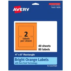 Avery Bright Orange Paper Labels, 4" x 6" Rectangle