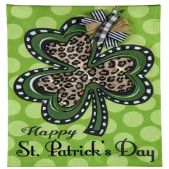 Animal Print Shamrock St Patricks Day Garden Flag 2 Sided Burlap
