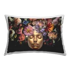 Gold Face with Flowers Outdoor Printed Pillow Design by Reinders, 14 x 7 x 20