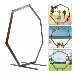 7.2FT Retro Wedding Arch Wooden Heptagon Wedding Backdrop Stand Wooden Arch