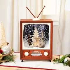 Northlight LED Lighted Musical Snowing Reindeer TV Set Christmas Decoration - 12" Brown