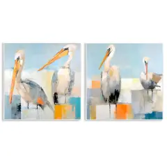 Stupell Industries Abstract Color Block Pelican Pair 2 pc Wall Plaque Art Set Design by Irena Orlov