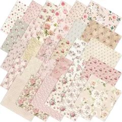 60Pcs Floral Cotton Fabric Bundles Pink Retro Floral Fabric Squares