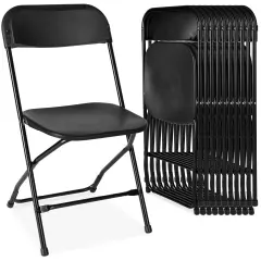 Best Choice Products Set of 10 Folding Stacking Plastic Chairs w/ Non-Slip Feet, 350lb Capacity Black
