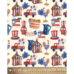 Patriotic American Country Digital Cotton Print Fabric | By the Yard | Sewing and Crafting | 44 inches wide