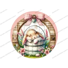 Easter Bunny in Bucket Metal Sign