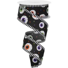 1.5" Eyeball Striped Edge Ribbon: Black (10 Yards)