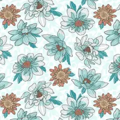 White Dahlias at Dusk Floral Toss Cotton 44"/45" Fabric Per Yard