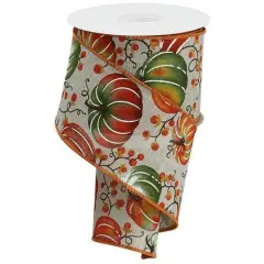 2.5" Pumpkins Bittersweet Ribbon: Light Natural/Rust (10 Yards)