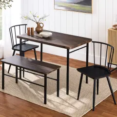 Best Choice Products 4-Piece Dining Kitchen Table Set w/ 2 Spindle-Back Chairs, Bench Dark Brown