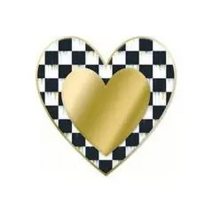 12" Metal Embossed Heart Hanger: Black Gold Check