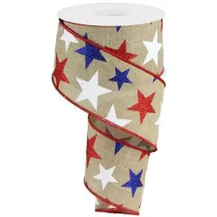 2.5" Beige Royal Canvas Ribbon: Patriotic Stars (10 Yards)