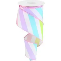 2.5" Large Multi Diagonal Stripe Ribbon: White (10 Yards)