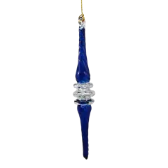 Outer Swirl Icicle Glass Ornaments - Cobalt - Clear Center