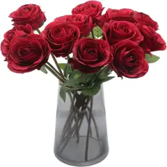 12 Pcs Silk Red Rose Bouquet for Home Decoration