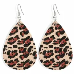 Chic Leopard Print Teardrop Leather Drop Earrings