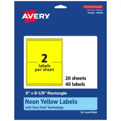 Avery Neon Yellow Paper Labels, 5" x 8-1/8" Rectangle