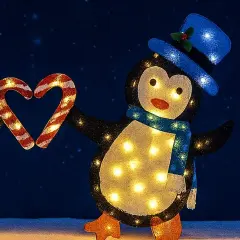 Two Heart-Shaped Penguin Figurines, Indoor Outdoor Decorative Set 30 Inch 32 Inch