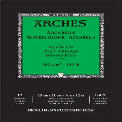 Arches Aquarelle Cold Pressed Watercolor Pad 9"X12"- 140lb, 12 Sheets