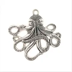 Large Silver Octopus Cthulhu Pendant Charms, 59x56mm