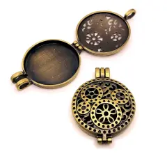 Bronze Gear Aromatherapy Essential Oil Diffuser Lockets, 33x45mm