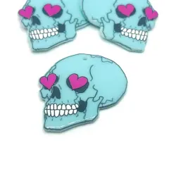 Blue Skull with Heart Eyes Charms, 35x39mm