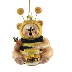 Noble Gems 4.5 Inch Bee Bear Ornament Tree Ornament , Honey Outfit Gold Insects Yellow