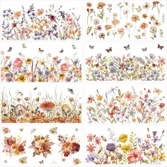 Autumn Flower Rub on Transfers for Crafts: 8 Pcs