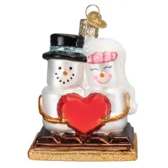 Old World Christmas 3.5 Inch S'mores In-Love Tree Ornament , Ornament Bride Groom Marshmallow White