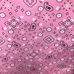 1 Yard Pink Printed Paisley Bandanna Poly Cotton Blend Fabric 59/60 Inch Wide