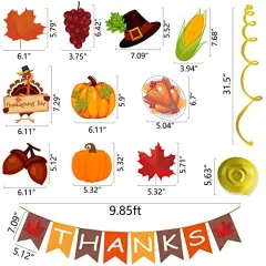 42 Pack Thanksgiving Decorations Pre-Assembled GIVE THANKS Banner Hanging Swirls for Indoor Outdoor Thanksgiving Decor Thanksgiving Decorations for Home
