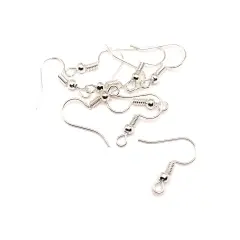 100 or 500 Pieces: Bright Silver Plated Fish Hook Earring Wires with Spring and Ball