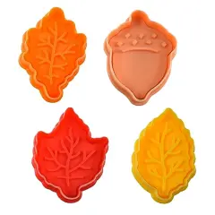 4 Piece Set 0 Leaves 2" Pastry/Cookie/Fondant Stampers, Leaves and Acorn, Silver