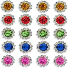 50 pcs Rhinestone Crystal Button Silver Flatback - Multicolor