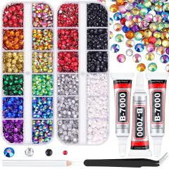 5000 PCS Flatback Rhinestones with 3PCS B7000 Glue - Multicolored (2 Pack)