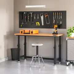 Seville Classics UltraHD Height Adjustable Workbench, 60" W x 24" D x 28.5" to 42"H Graphite