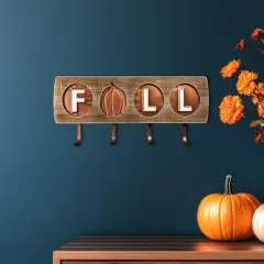 Northlight Pumpkin "Fall" Wooden Wall Hook Harvest Sign - 20" Bronze