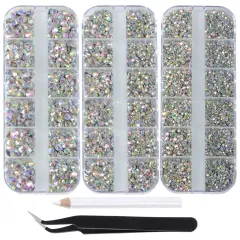 6500pcs+ Flatback Glass Hotfix Iron On Rhinestones Crystal for DIY Making with 1 Tweezer & 1 Picking Pen for Shoes, Clothes, Face Art, Bags, Manicure (Crystal AB, 6-Sizes)
