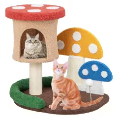 Costway 23.5 Inch Tall Mushroom Cat Activity Center with Scratching Board & Spring Ball