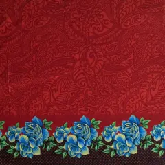 1 Yard Traditional Polynesian Tattoo Rose Fabric, Peachskin Polyester, 45 Inches Width Red